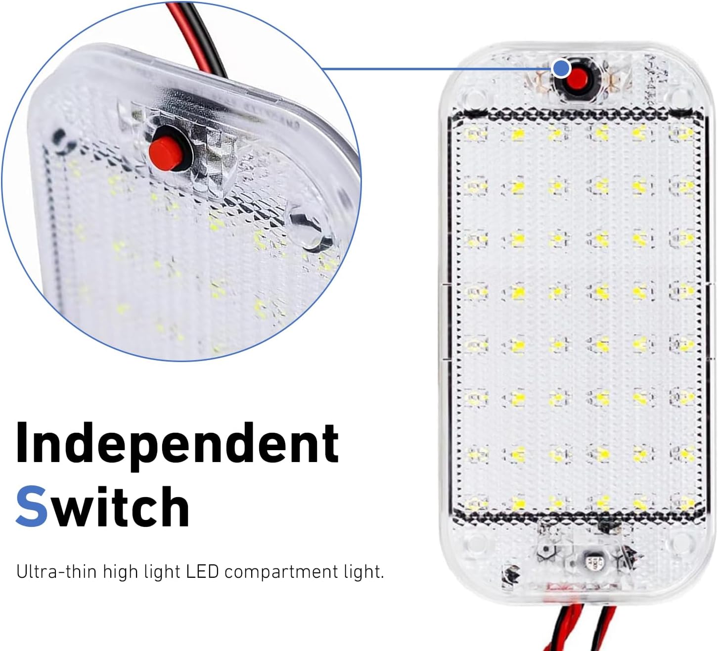 WZP 2PCS Dome Light for RV Interior, 48LED 800LM Ultra Bright 12V-85V White Lights, Waterproof RV Ceiling Light with ON/Off Switch Control, Universal for Car Van Truck Camper Lorry Motorhome Boat