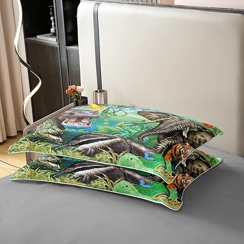 Miniatura 5 de Funda de edredón 100% algodón con diseño de animales de la selva, tamaño Queen, juego de ropa de cama de cocodrilo, hipopótamo, elefante, tigre,
