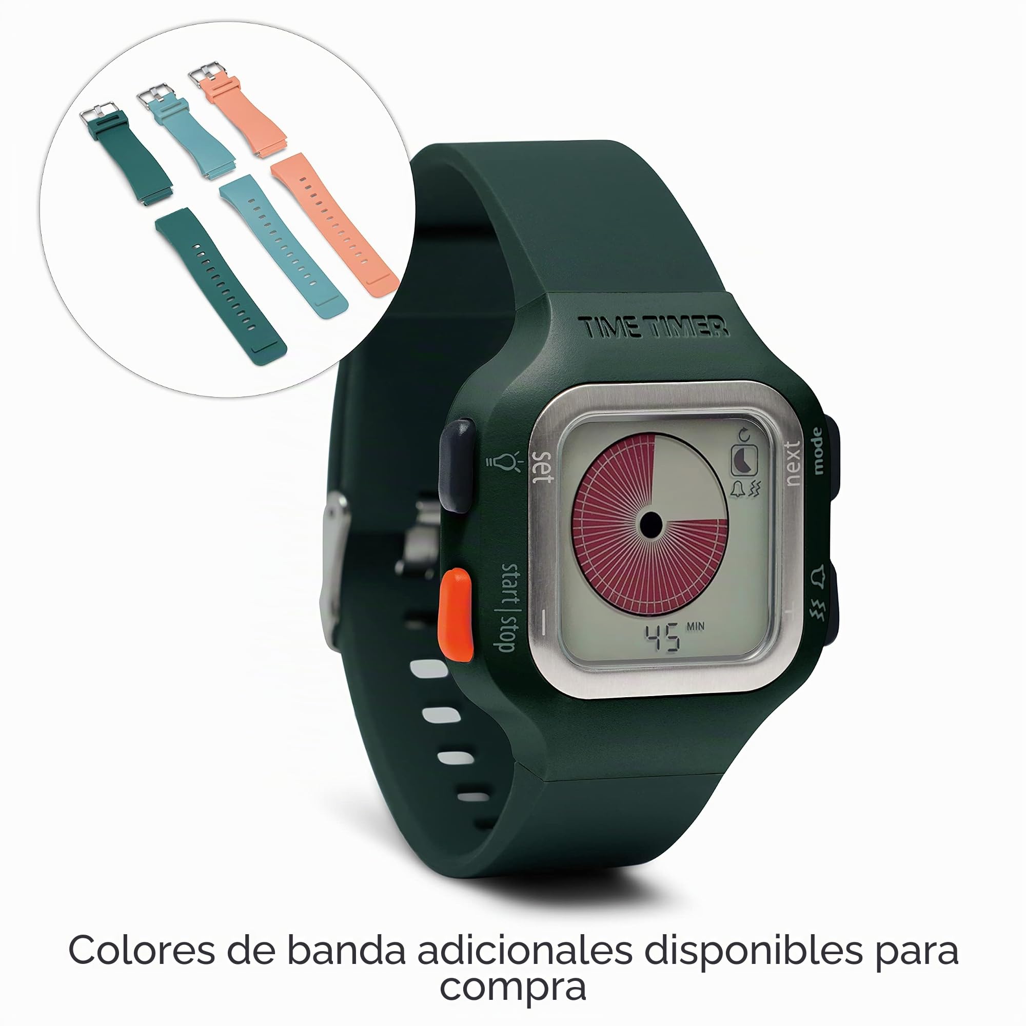 TIME TIMER Reloj — Temporizador de Cuenta Regresiva analógico y Digital Visual de 12 o 24h - para productividad, Aprendizaje, exámenes y Seguimiento de Ejercicios (Verde secuoya, Grande)