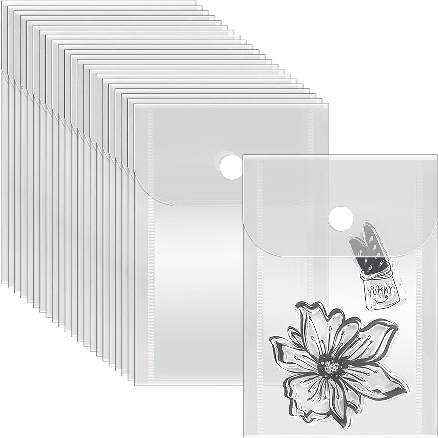 Vmiapxo 40 Pack Stamp and Die Storage Pockets with Snap Closure,3" x 5"