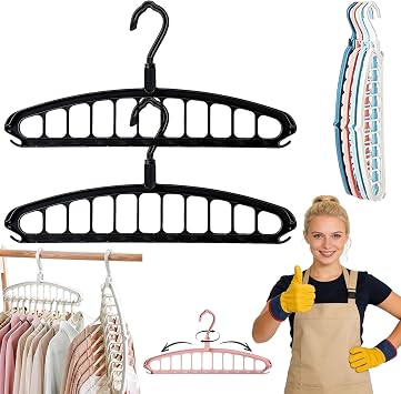 Multifunctional Foldable Clothes Hanger with 11-Hole, Space Saving Hangers, 360 Rotation Hooks, for Shirts Coats, Space Saving for Closets Black, 2Pcs