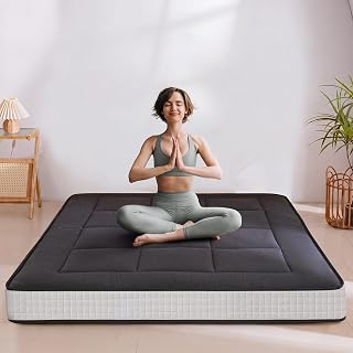 MAXYOYO 6" Extra Thick Japanese Futon Floor Mattress Foldable Twin Mattress | Twin Size Squared Pattern Pad, Japanese Tatami for Adults, Roll Up Guest Mat, Black