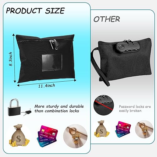 Miniatura 2 de Bolsa de dinero con cerradura y 2 llaves Bolsa de dinero para efectivo con cerradura 11.4 x 8.3 pulgadas, bolsa de depósito bancario de dinero,