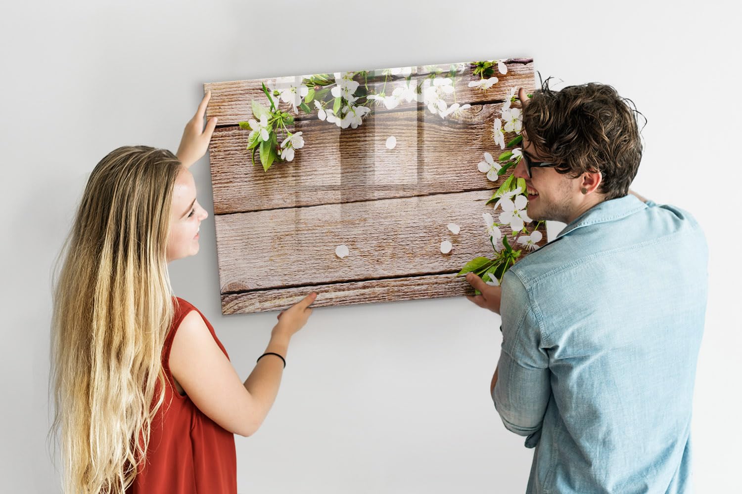 Beschreibbare Glas-Magnettafel 100x70 cm Blumen auf Holz Schwarzer Stift