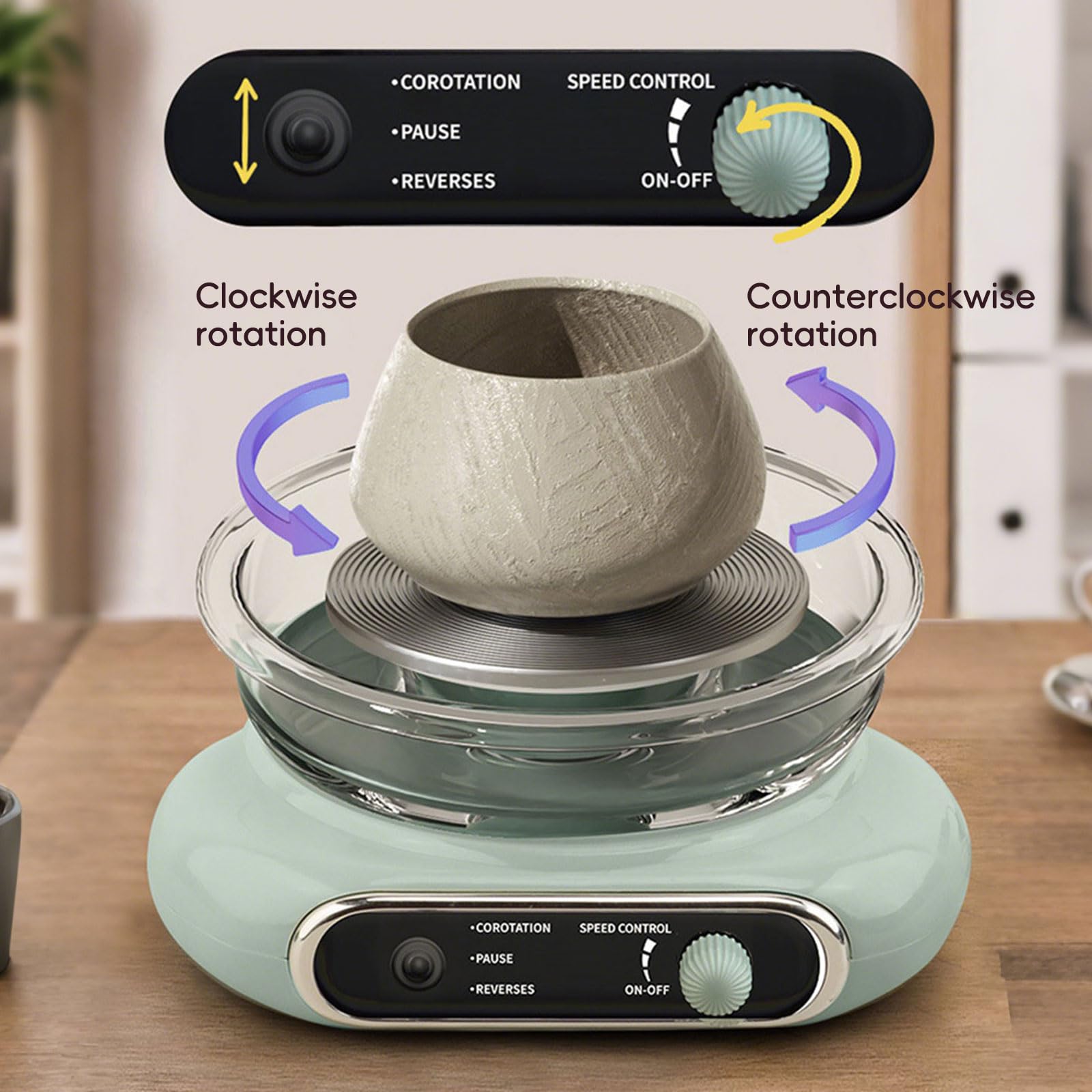 Elektrische Töpferscheibe mit stufenloser Geschwindigkeit & Fußpedal-Stopptaste - 12cm Pottery Wheel + 8-teiliges Zubehörset - Töpferset für Zuhause (Grün)