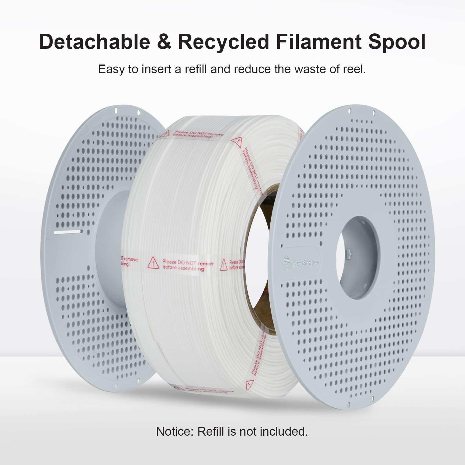 NextShapes Wiederverwendbare Filamentspule and PETG Druckfilament 1,75mm 3kg Bundle, kompatibel mit Bambu Lab und FDM 3D-Druckern. Individuell Vakuum Verpackt, 1kg pro Spule, Schwarz + Weiß + Grau