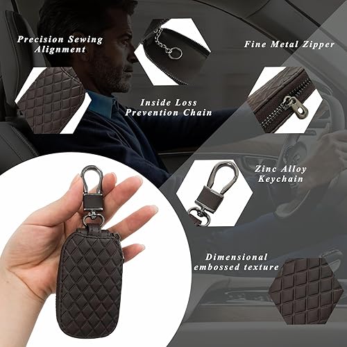 Miniatura 3 de Funda para llaves de automóvil, de cuero auténtico, soporte inteligente para llavero inteligente, funda protectora antiarañazos con gancho de metal