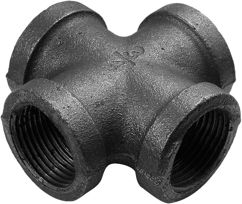 IBEUTES 4pcs Black Malleable Iron Cast Pipe Fitting 3/4 Inch Cross 4 Way Pipe Fitting, 3/4 Inch- Threaded Pipe Nipples For DIY Decor Or Industrial Vintage Style - - 