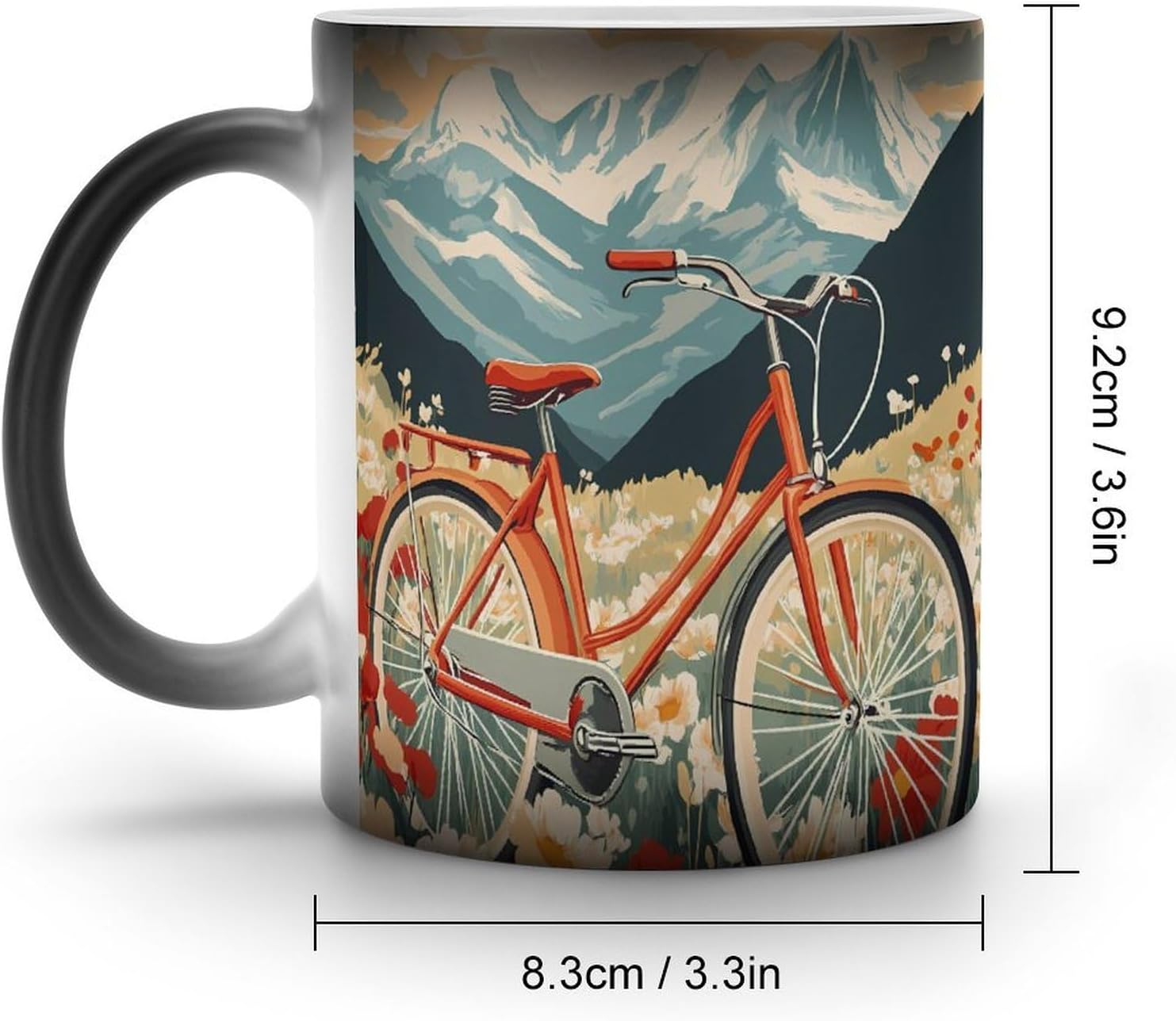 Cycling in Snowy Mountain Flower Fields Color Changing Mug Heated Ceramic Cup Heat Sensitive Coffee Mug Fun Gift