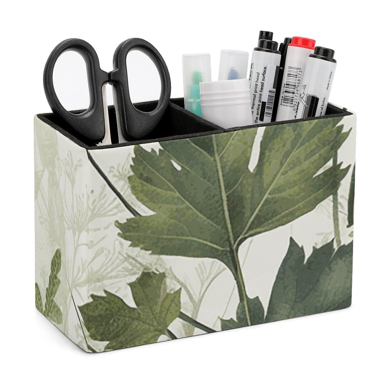 JTREHY Foliage And Herbs with Dragonflies Winged Pencil Holder Exquisite Fashion Leather Pen Receptacle Soft High-End Pen Container for Office Home Accessories Or Housewarming Present