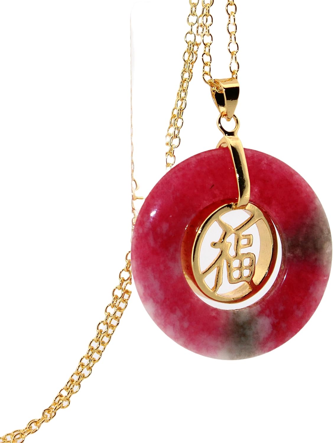 Round Red Jade Carnelian Good Luck Gold Necklace