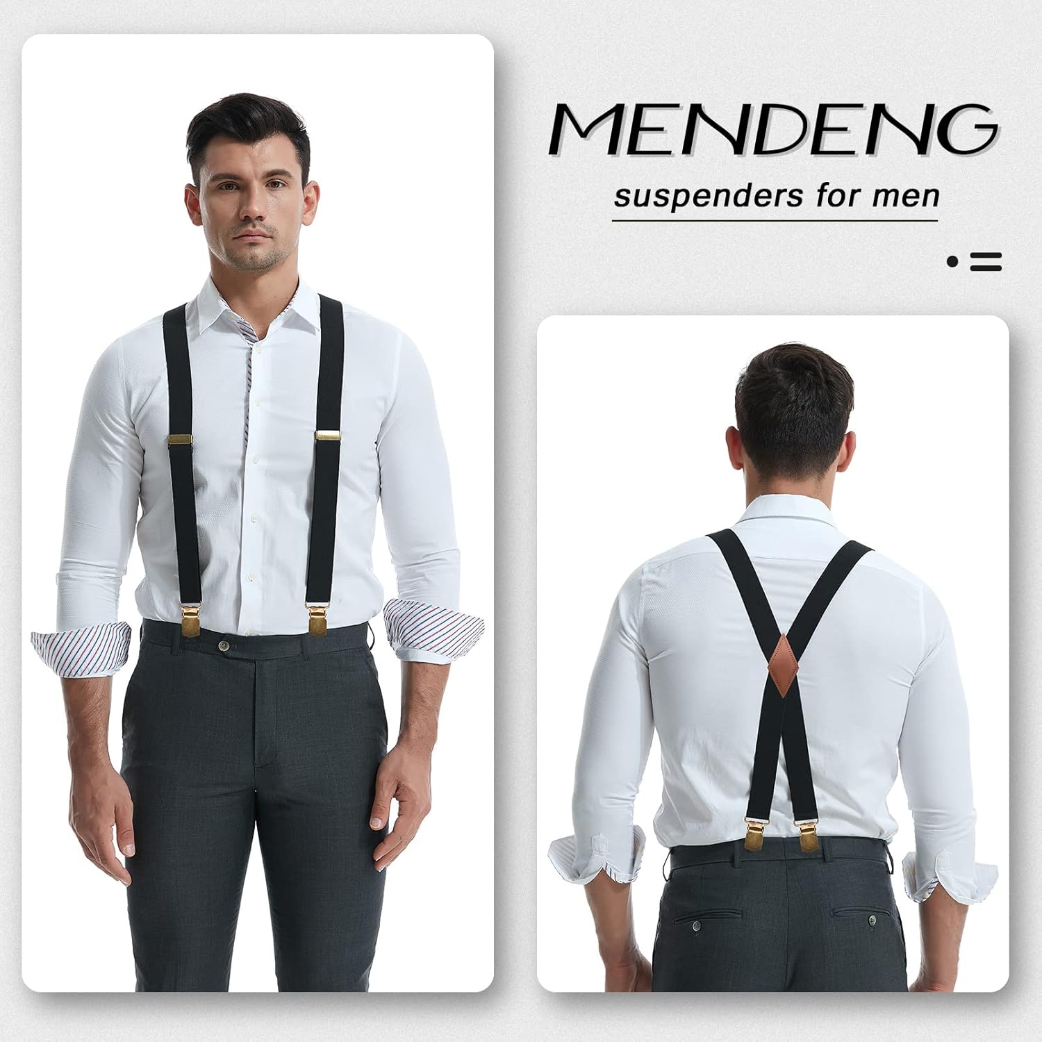 MENDENG Suspenders for Men Heavy Duty Swivel Hooks Retro X-Back Adjustable Brace - Image 5