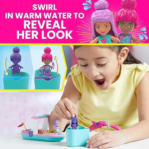 Miniatura 4 de MEGA Barbie Color Reveal Dolphin Exploration Toy Building Set con más de 10 sorpresas, 2 micromuñecas y 2 delfines, juego de regalo de juguete para