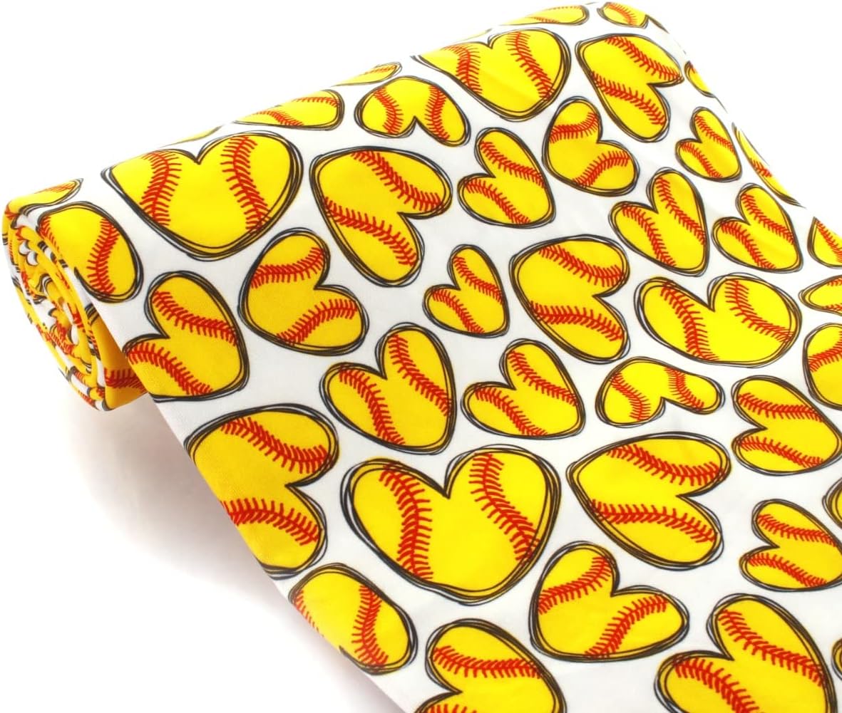 Yellow Softball Hearts DBP Fabric Double Brushed