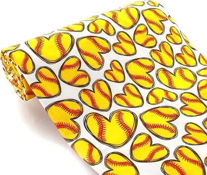 Yellow Softball Hearts DBP Fabric - Double Brushed Polyester 4 Way Stretch - 1/2 Yard