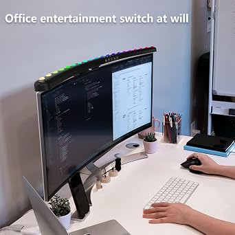 Diyeeni RGB Monitor Light Bar 2-in-1 Dual Light Source, Voice Activated Music Rhythm 7 Colors Curved Eye Caring Computer Lamp Bar with Timer Stepless Dimmer for Office Gaming Desk