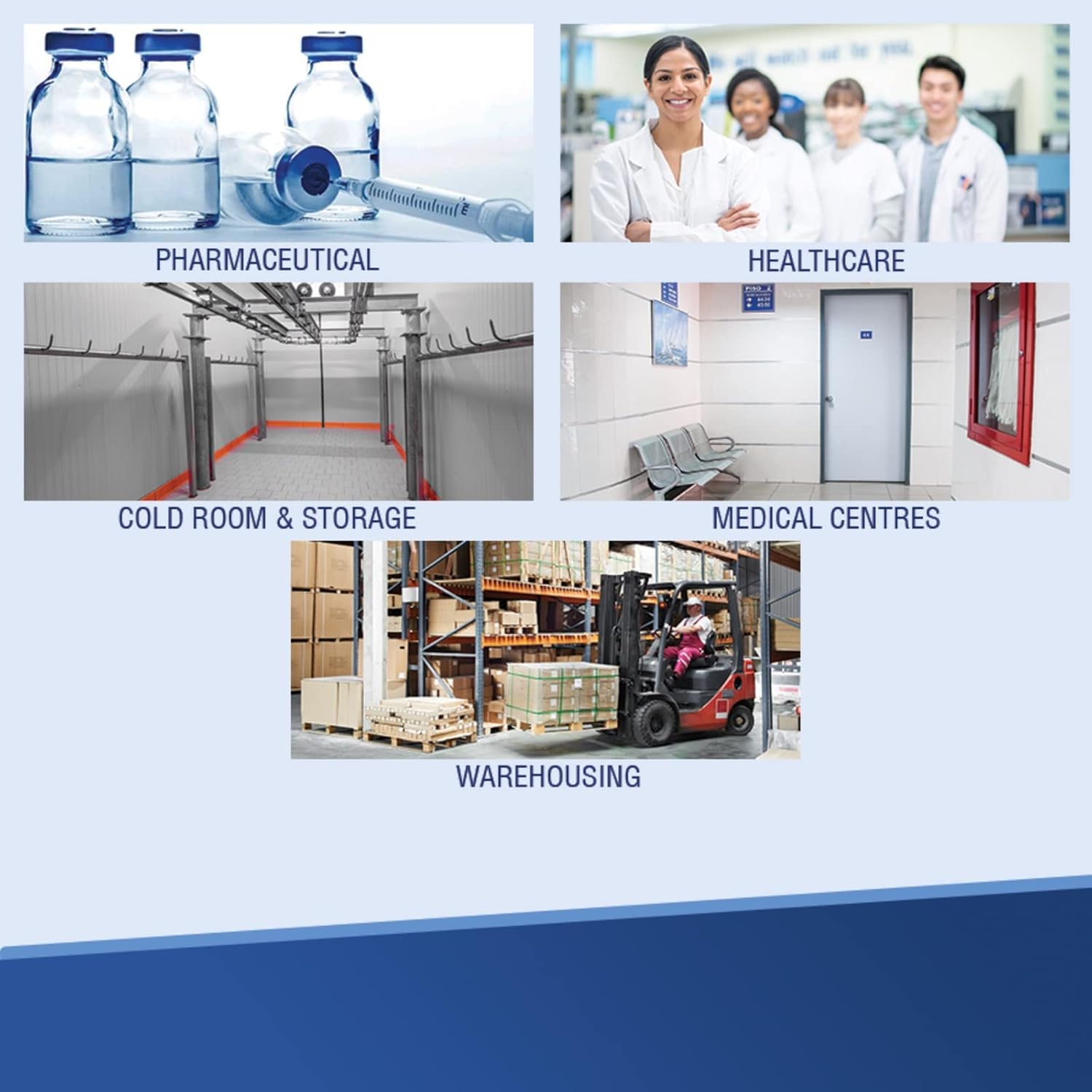 Various applications for LogTag data loggers including pharmaceutical, healthcare, cold room storage, medical centers, and warehousing.