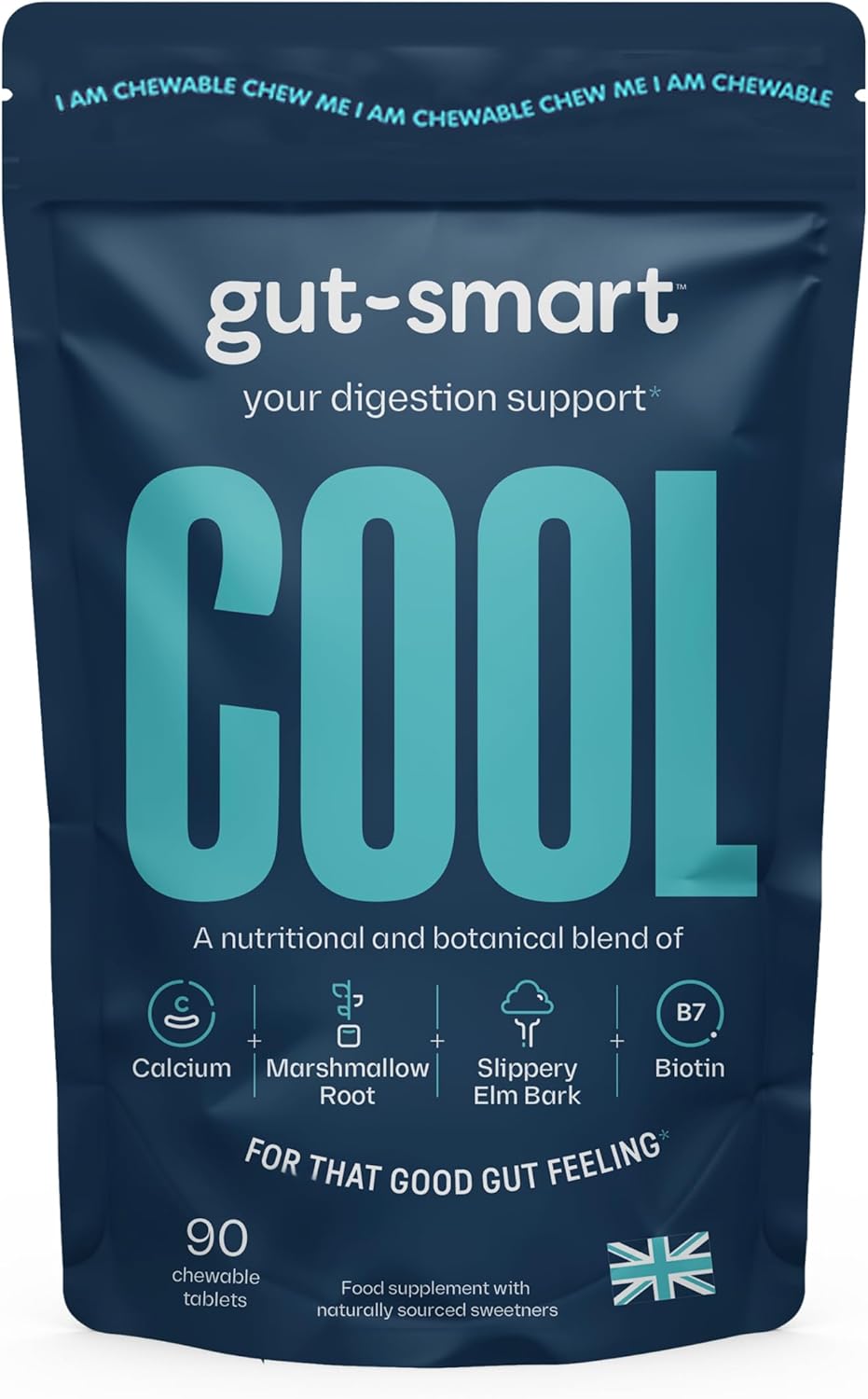 GutSmart COOL, 90 x Chewable Tablets, Heartburn Relief, Antacid, Natural Supplements for