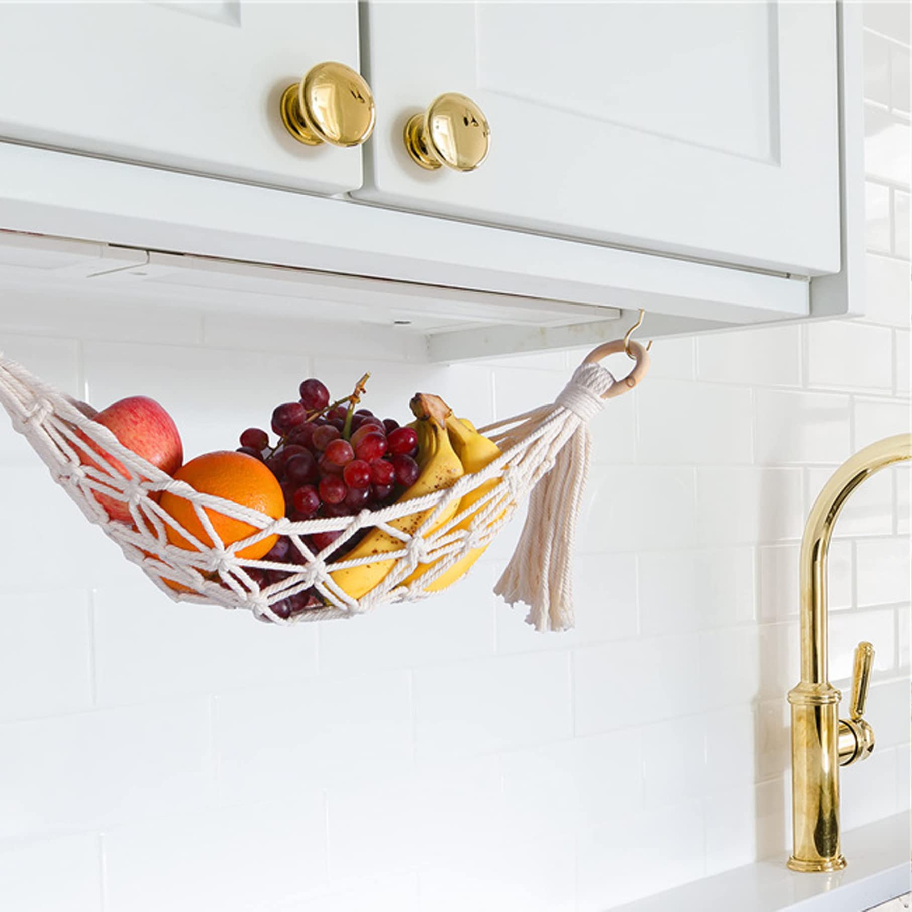 Stunq® Hangende Fruitmand, 3 Lagen Boven De Deur, Hangende Jutemand Handgeweven Jute Voor Keuken Woonkamer Badkamer