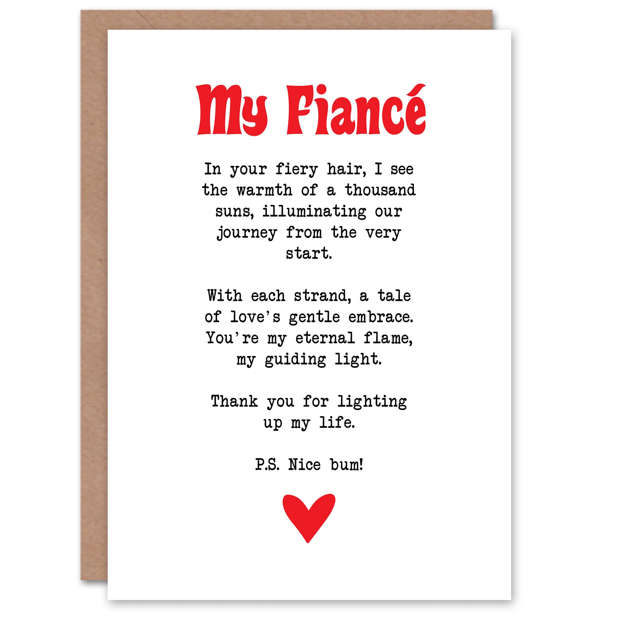 Artery8 Greeting Card Love Poem Ginger Fiancé Romantic Funny For Him Man Valentine's Day Card
