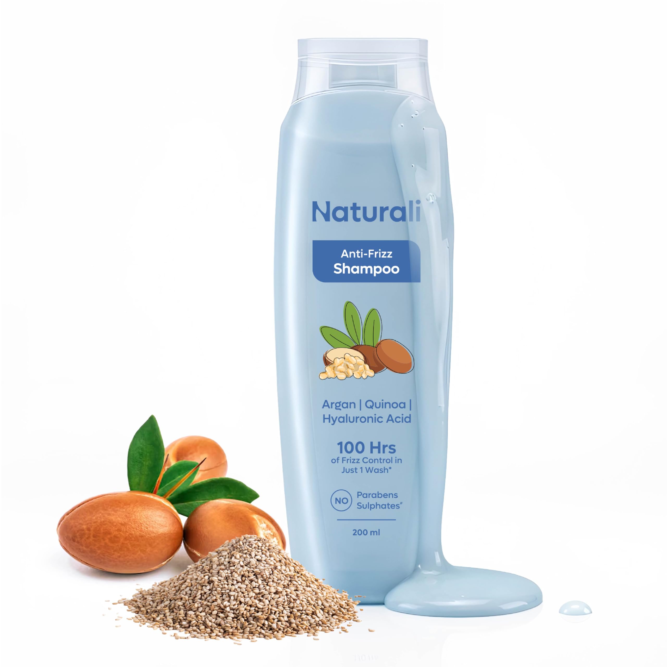 Naturali Anti-Frizz Shampoo with Argan Oil, Quinoa & Hyaluronic Acid | 100 hours of frizz control | Gently cleanses without drying | Sulphate & Paraben Free Everyday Shampoo For Women & Men | 200 ml-image-14