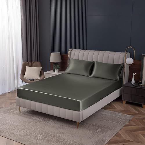 Miniatura 11 de Homiest Sábanas Bajeras de Satén Negro Tamaño Full con Bolsillo Profundo, Lujo y Ultra Suave, Ropa de Cama Individual, Vendidas por Separado