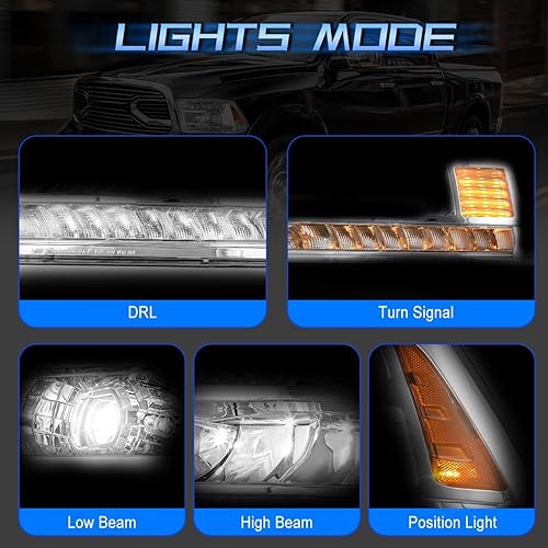 Miniatura 7 de ROXX Conjunto de faros delanteros LED completos para Dodge Ram 150025003500 2009-2018 y Dodge Ram 1500 Classic Project 2009-2018 (tipo LEDHID),