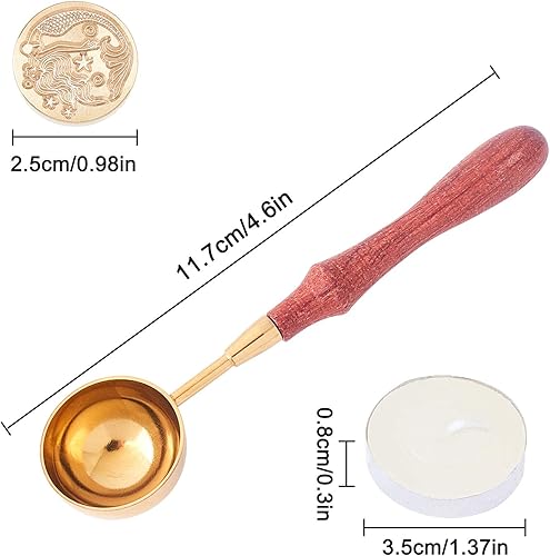 Miniatura 5 de CRASPIRE Juego de sellos de cera oceánica, 8 cabezales de sello de latón extraíbles vintage con 2 asas de madera, 1 cuchara de cera y 4 velas para