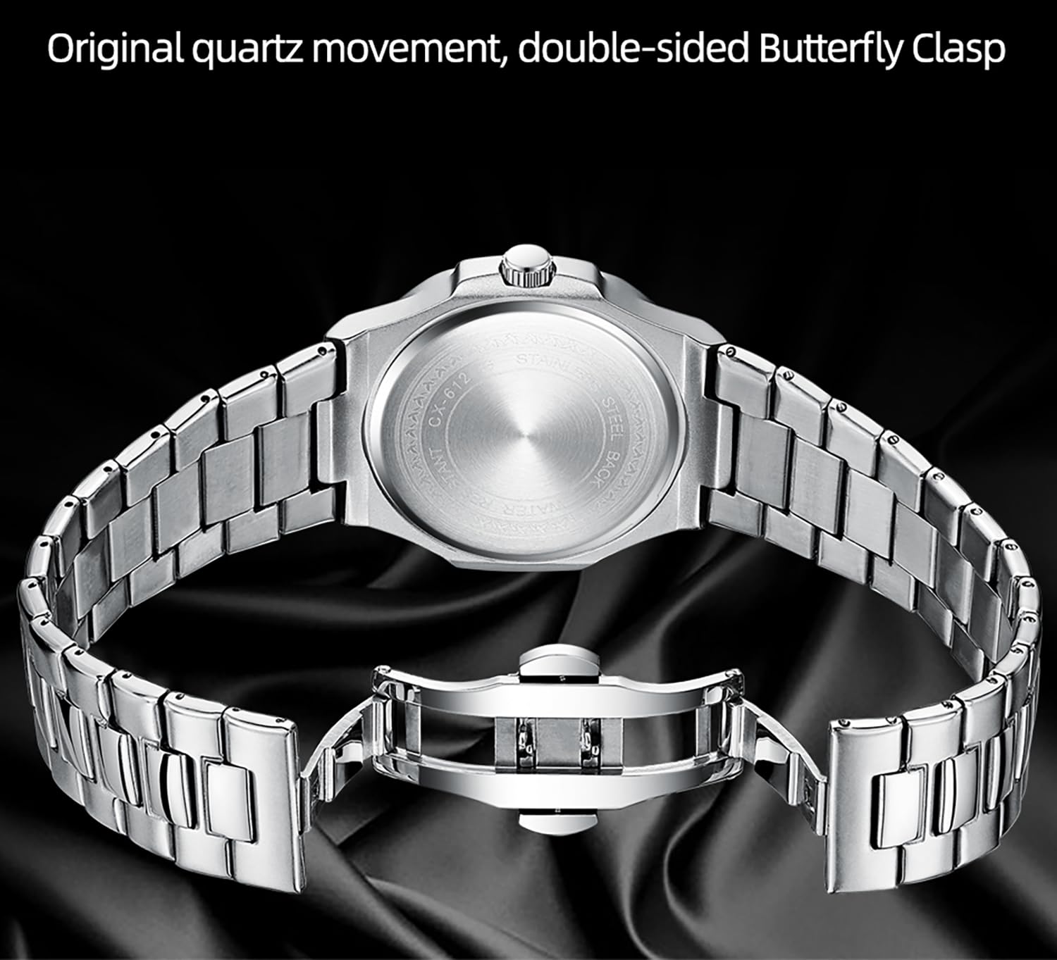BESTKANG Montre à mouvement à quartz étanche et lumineuse pour homme, bracelet en acier inoxydable