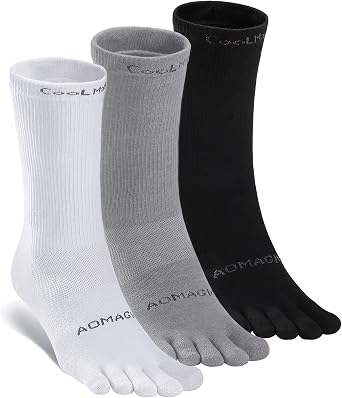 Toe Socks Men Women Athletic Running Coolmax Five Finger Crew Socks Comfortable Breathable Lightweight 3-Pairs