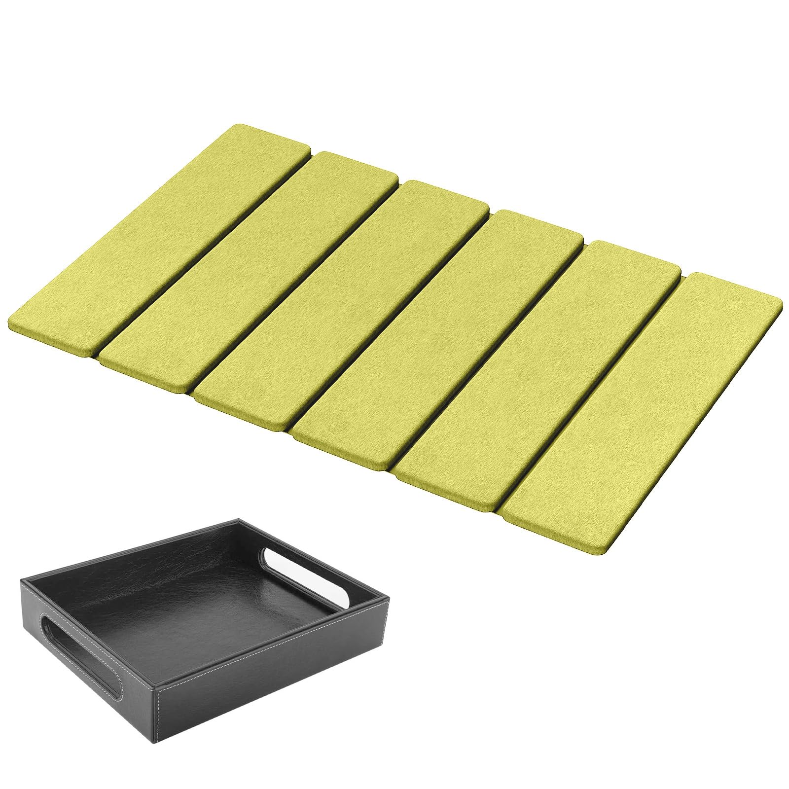 Luxspire Valet Tray Stone Bath Mat Foldable, Valet Tray, PU Leather Quick Drying Diatomaceous Earth Bathroom Rug, with Non-Slip Rubber Base, Yellow
