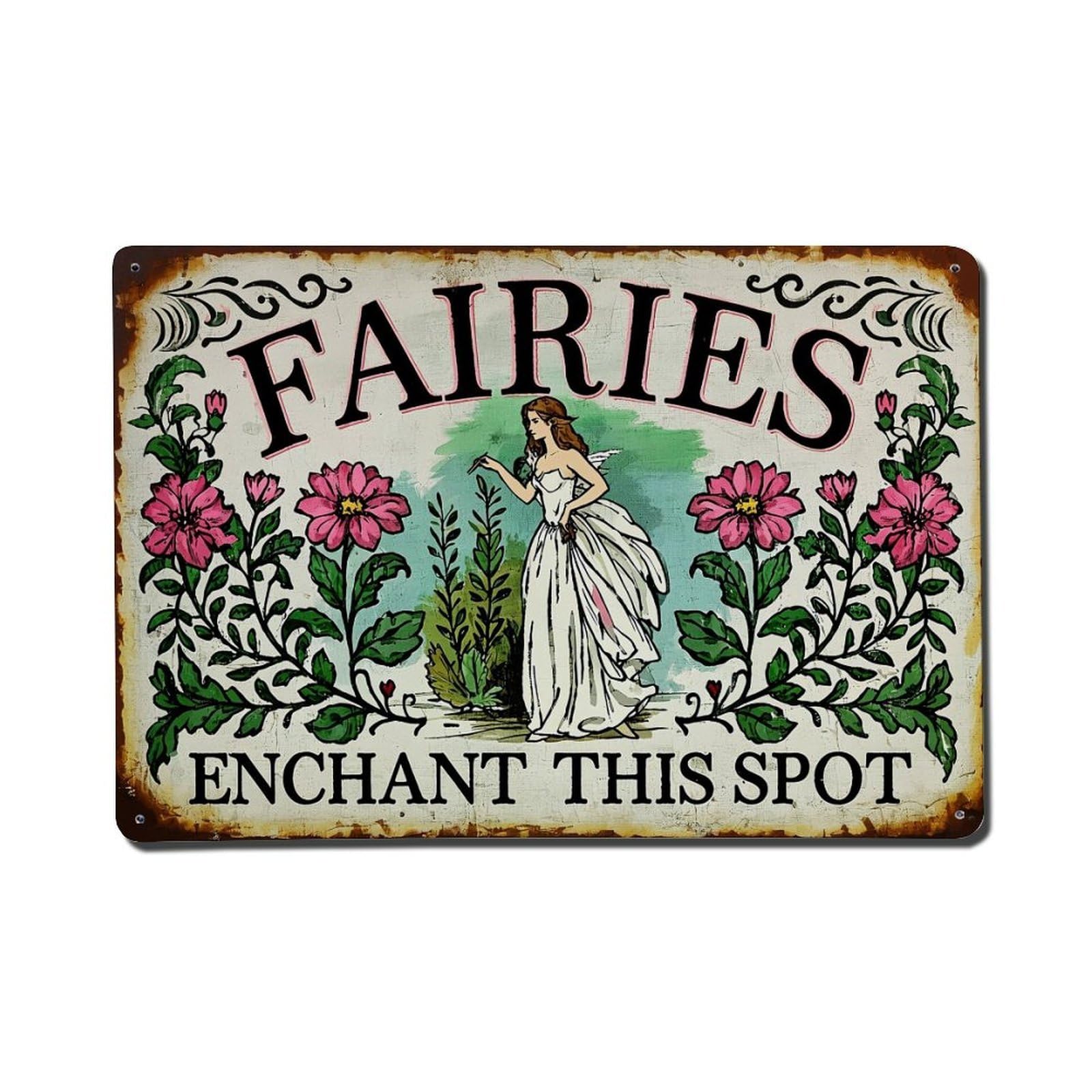 Jdfenggu Vintage Fairies Enchant This Spot Sign Retro Metal Tin Sign, Metal Poster For Bar, Home, Man Cave, Kitchen, Laundry Room Art Decor 8X12 Inch