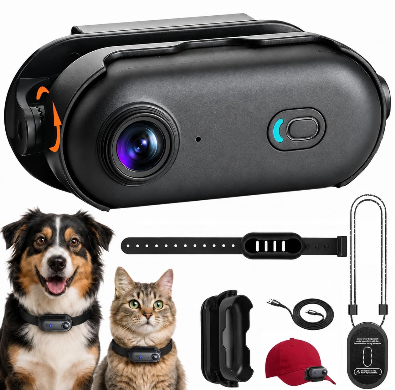JETO Cat Collar Camera, 1080P Pet POV Cam with App, 32GB, Gray