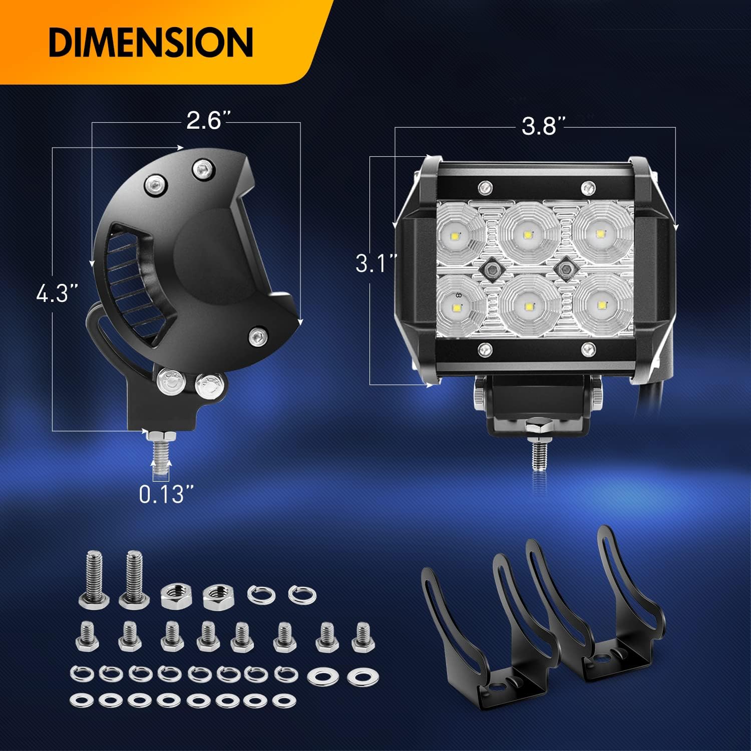 GOOACC 2PCS 18W LED Pods Flood Light Bar Fog Light Driving Lighting with 12V 5Pin Rocker Switch Off Road Wiring Harness-2 Leads for Truck Golf Cart SUV ATV UTV Boat, 2 Years Warranty (Auto-605)