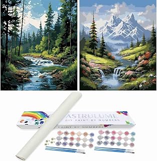 ASTRULUME 2 Pack Paint by Numbers Kit for Adults Beginners, Color by Numbers for Adults with 12x16 Inch Canvas for Painting, DIY Craft for Home Decor Gift-Alpine Creeks in Lush Woods