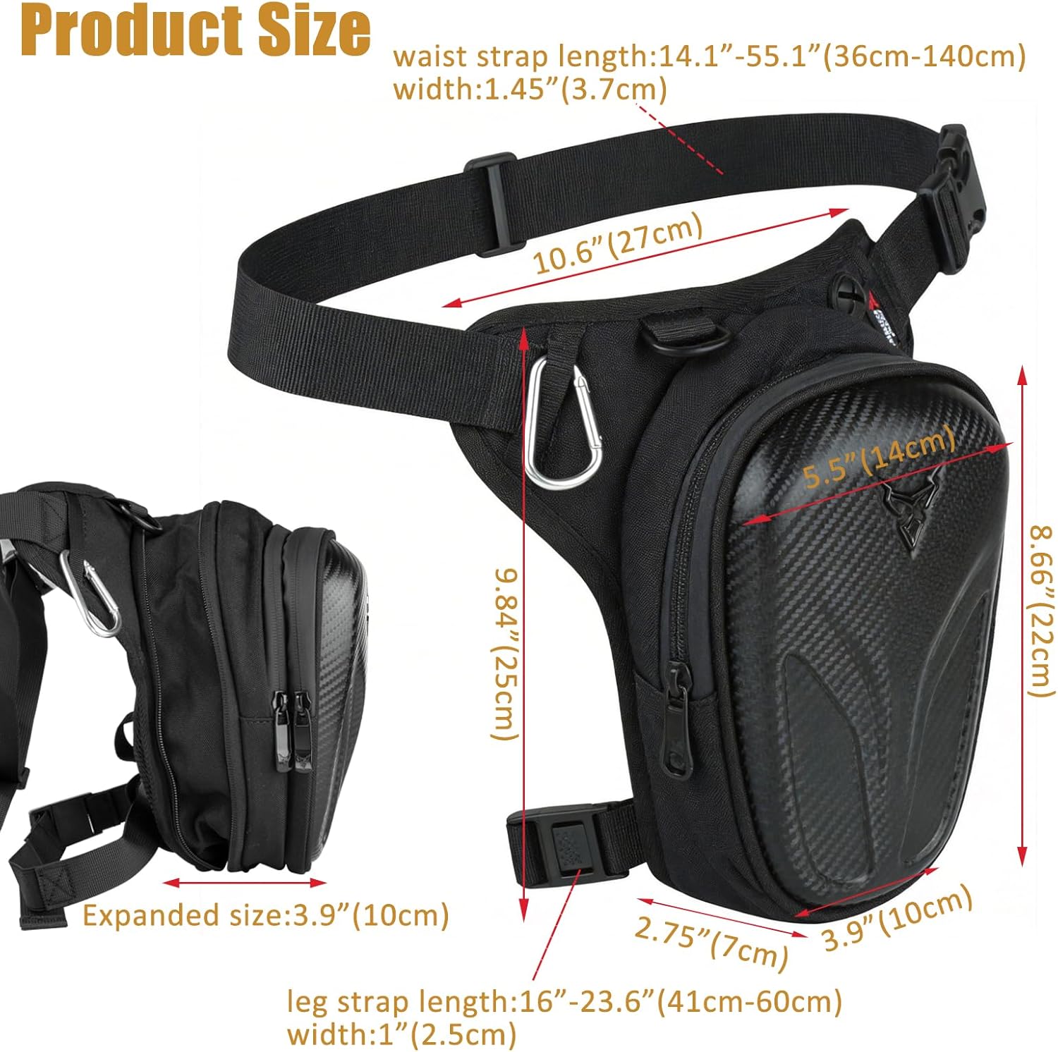 Catekro Motorcycle Leg Bag, Motorcycle Gear Waterproof & Adjustable Drop Leg Bag for Riding Tactical MOLLE Waist Pack Big Capacity for Men & Women Fit Outdoor Hiking Camping Fishing Cycling Black