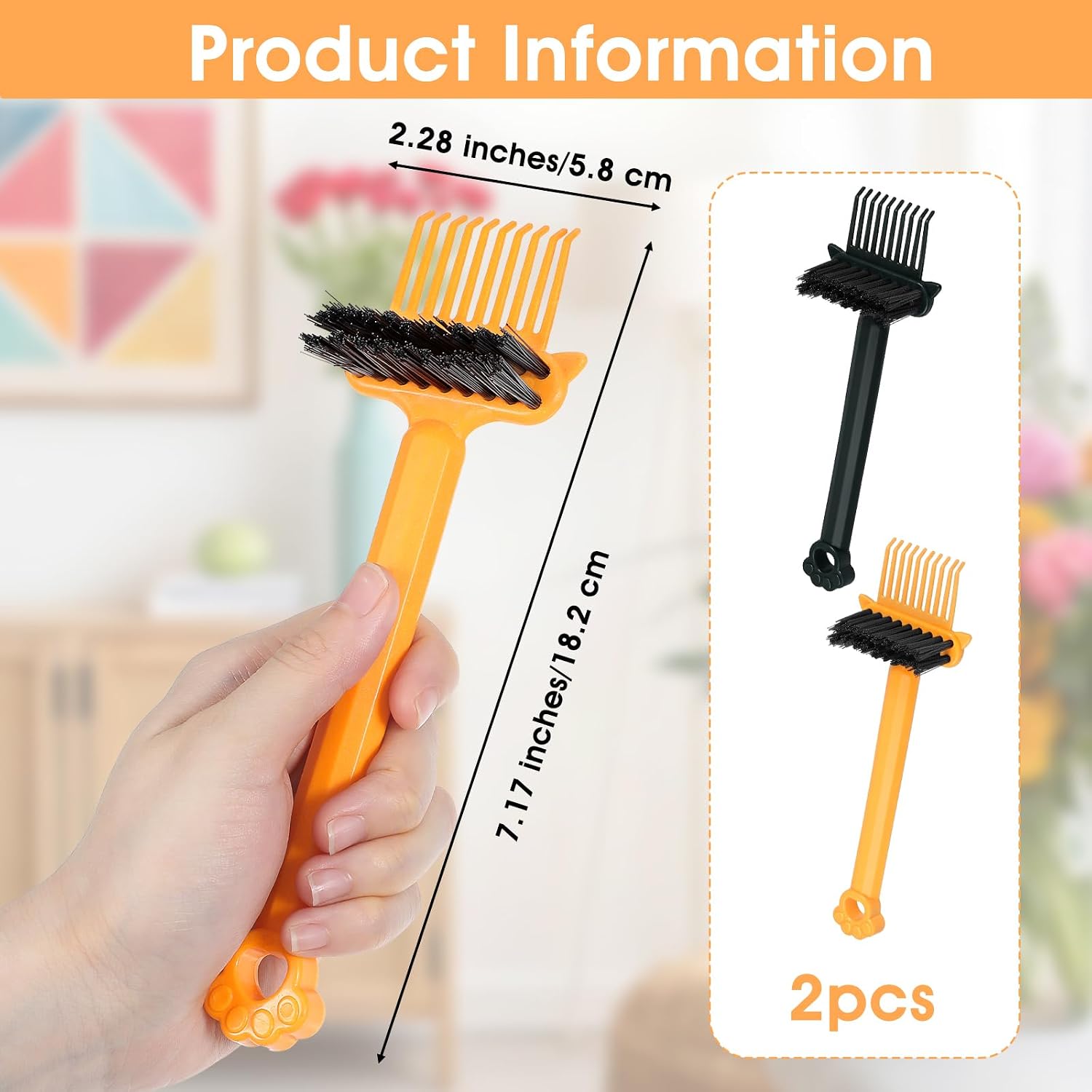 2Pcs 2-in-1 Hair Brush Cleaner Tool, Effective Hairbrush Cleaner, Small Portable Suitable, Removes Hair & Dust from Combs, Mini Cleaning Rake with Pick & Bristles for Home and Salon Use (Green/Yellow)