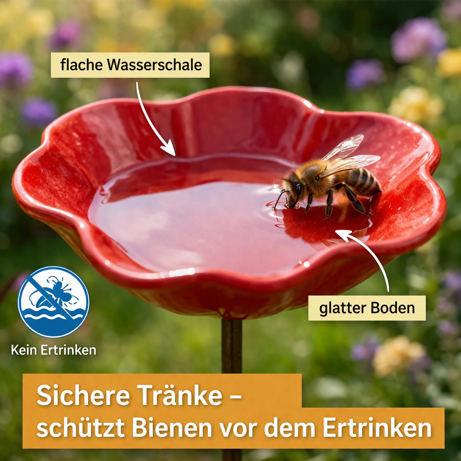 Vogeltränke Blume, Bienentränke Keramik Blume, Handgemachte BienenblütenKeramik – Winterfeste Vogeltränke & Futterstation für Garten,DekorativeKeramik für Bienen & Schmetterlinge (3*Rosa,15cm)