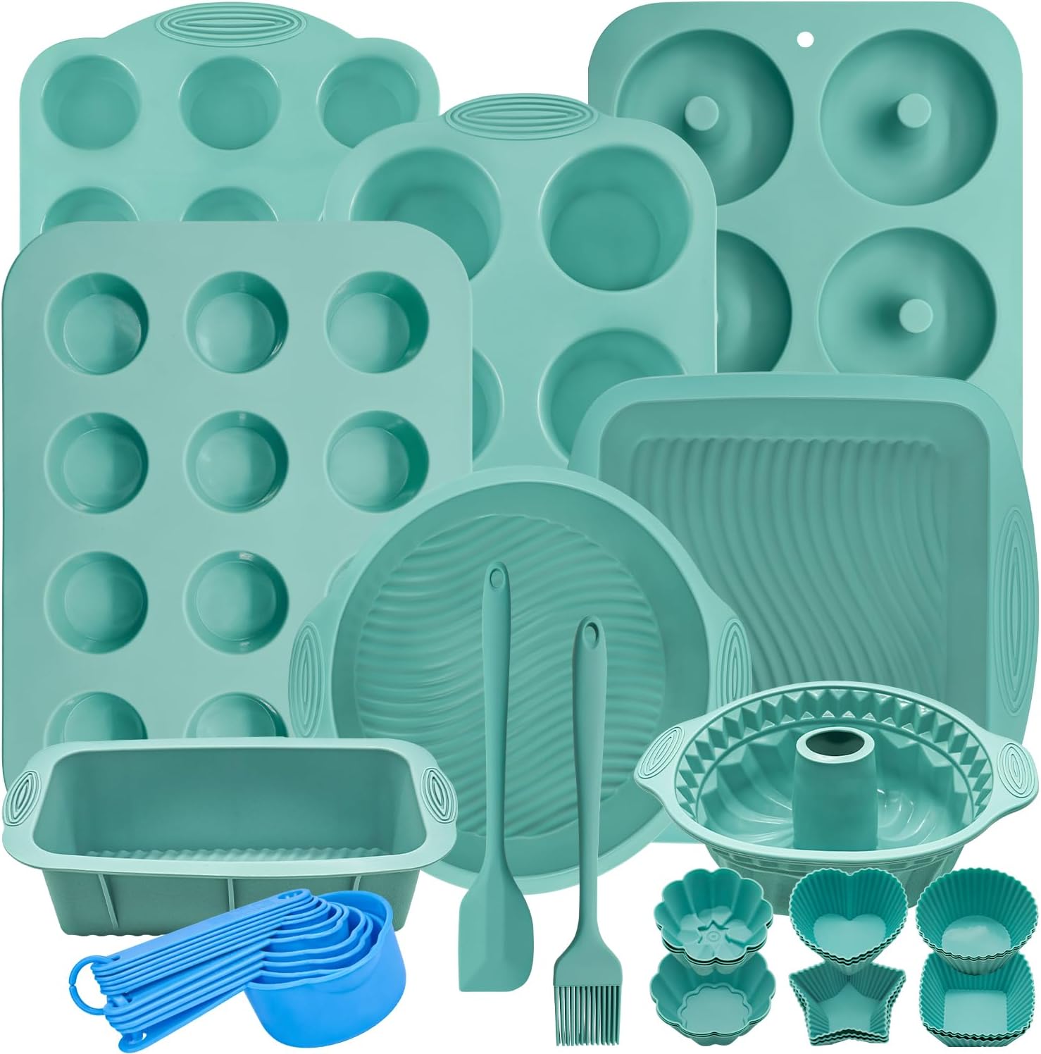 39 Pieces Silicone Bakeware Set, Nonstick Silicone Baking Pans Set With Baking Pan, Baking Sheet, Cake Pan, Donut Pan, Muffin Pan, Cake Molds, Measuring Cups