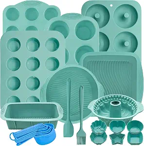 39 Pieces Silicone Bakeware Set with Baking Pans, Molds, and Measuring Cups