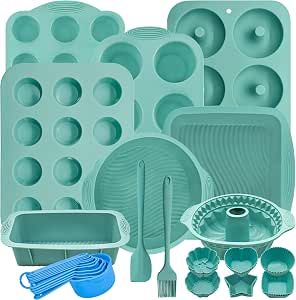 39 Pieces Silicone Bakeware Set with Baking Pans, Molds, and Accessories