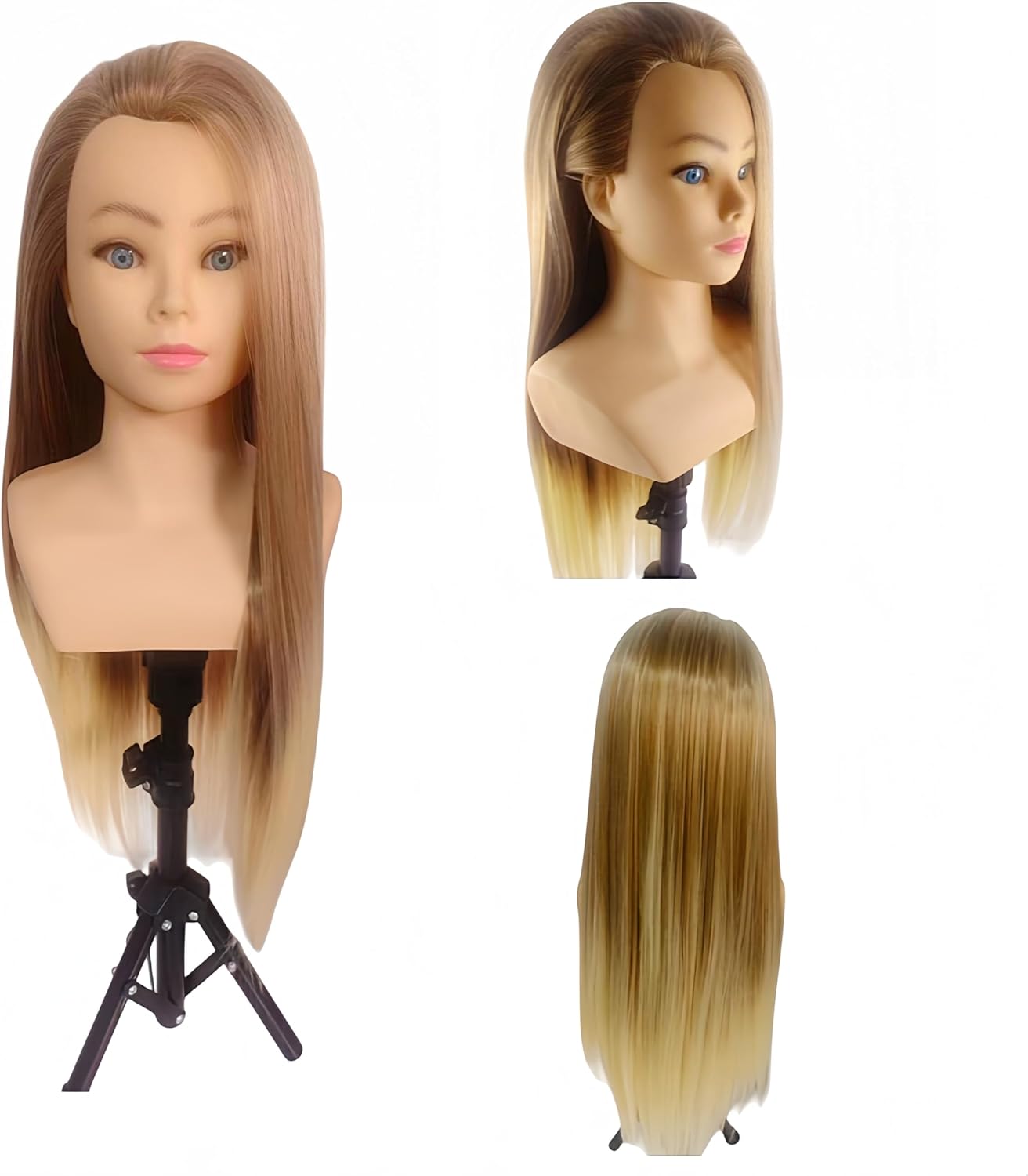 Mannequin Head with Shoulders and Hair, Cosmetology Training Doll Mannequin Head for Hair Styling or Braiding Practice (Beauty03)