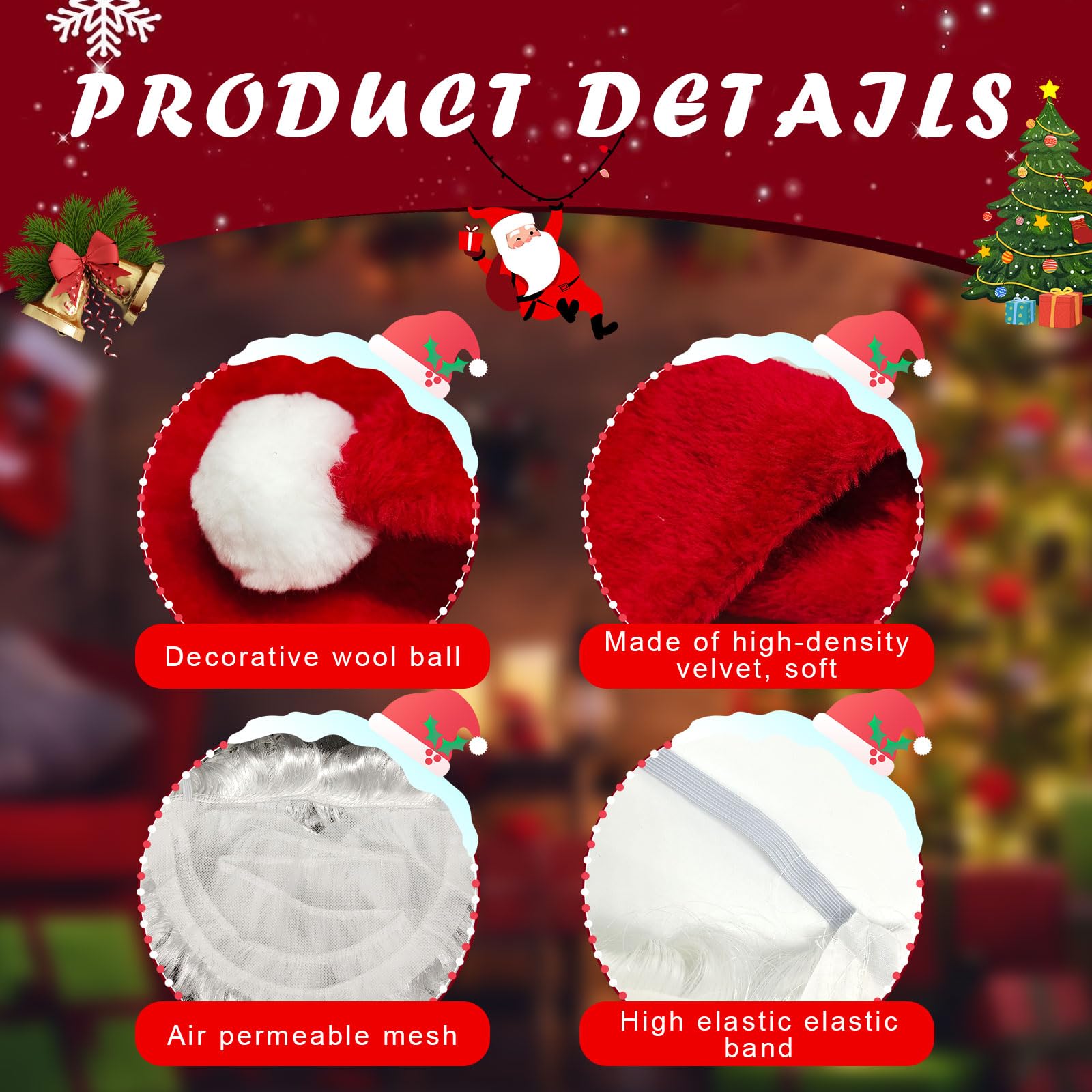 TUONYIS 6 Pieces Santa Suit,Santa Hat Beard Eyebrows Gold Glasses Red Bag Hairnet,Santa Costume Santa Beard Mask Face Cover,Santa Costume Accessories for Adults Christmas Cosplay New Year Party (Red) - Image 4