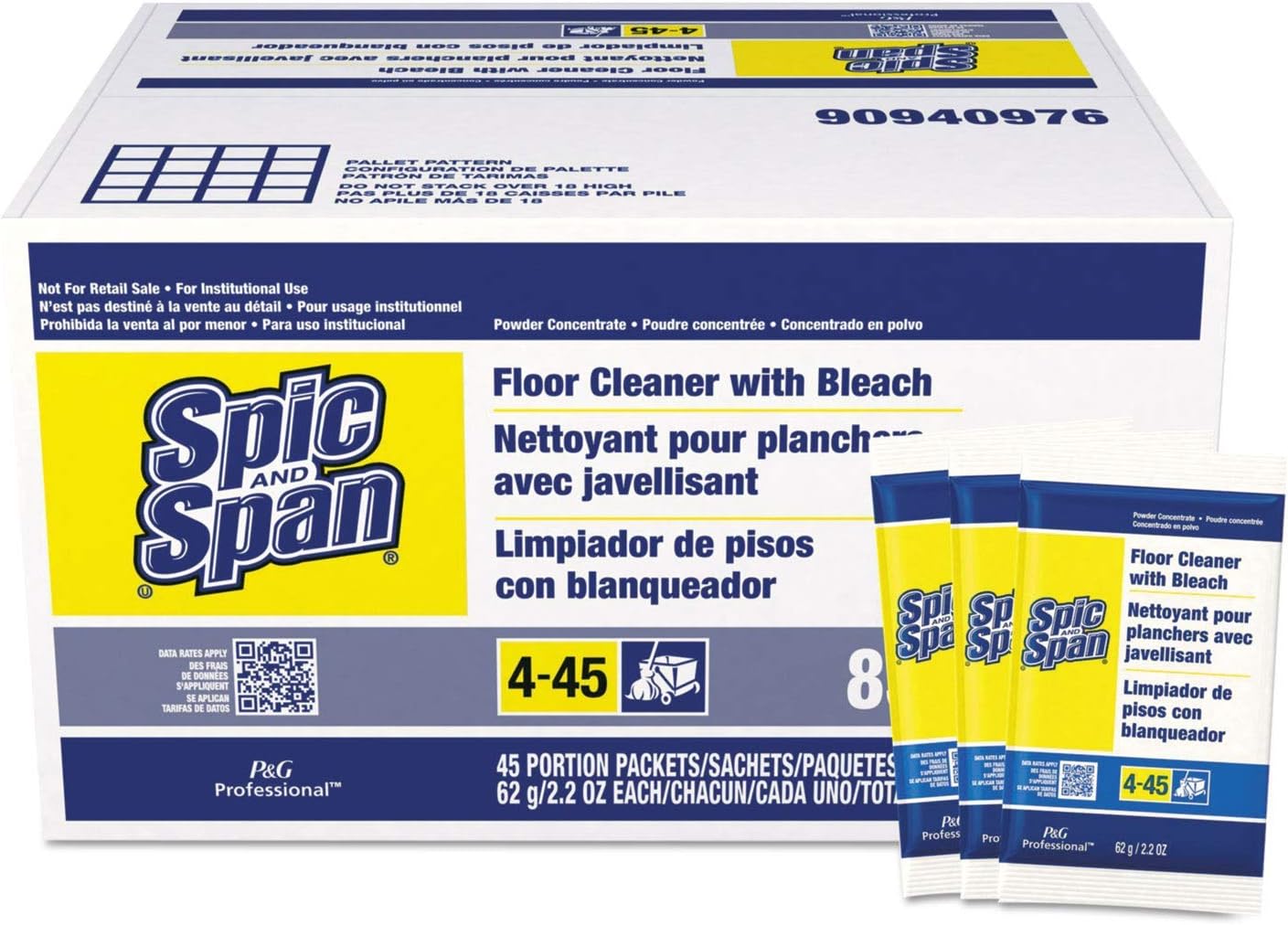 (2 Case of 45) Spic and Span 02010 Powder Floor Cleaner with Bleach, 2.2 Ounces