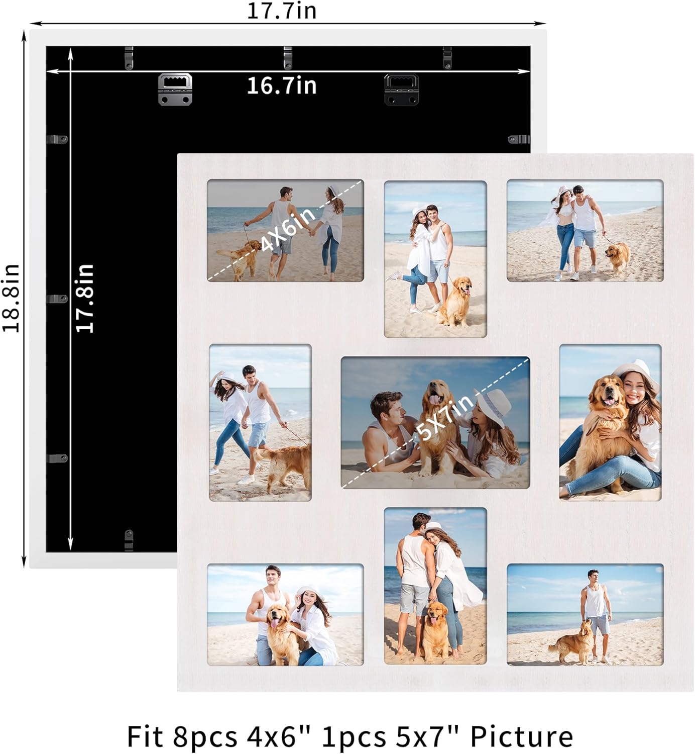 picture frame collage for 4x6 and 5x7 photos - 9 openings rustic white picture frame with real glass,family picture frames wall decor 1 pack rustic white 5x7&4x6 - 9 opening(od:17.7x18.8in)