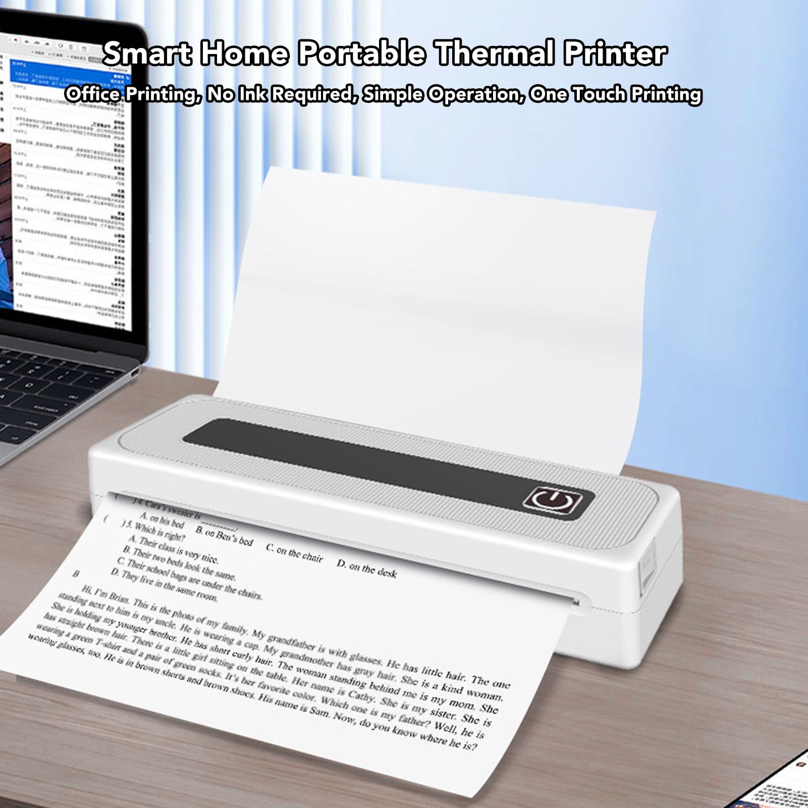 Jectse Impresora Portátil Inalámbrica para Viajes, Control APP Impresora Térmica Bluetooth para Android & iOS, Soporta 8.5 X 11 US Carta, 2.24/3.15/4.41 pulgadas Tamaños de papel