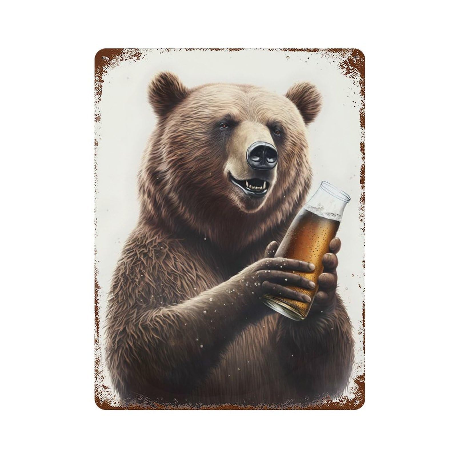 Bear And Beer Retro Metal Sign 15.7"x11.8", Classic Wall Plaque for Basement, Hobby Room And Garage Decor