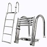 Manumarine 4 Step Heavy Duty 316 Stainless Steel Boat Ladder | Telescoping Folding Rear Entry Dock Swim Deck Ladder with Handrails & Extra Wide Steps, 600lbs Capacity Marine Grade