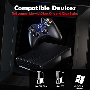 Gamrombo Wired Gaming Controller for Xbox 360, Gamepad for Xbox 360/360 S/360 E, PC Windows 11/10/8/7, 2.5mm headphone Jack