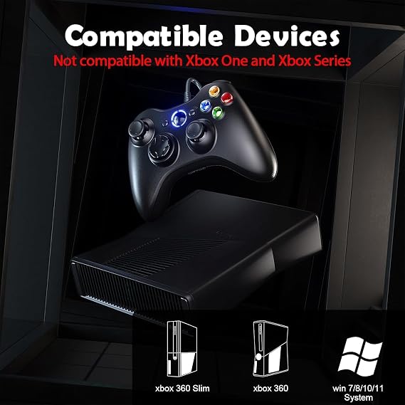 Gamrombo Wired Gaming Controller for Xbox 360, Gamepad for Xbox 360/360 S/360 E, PC Windows 11/10/8/7, 2.5mm headphone Jack